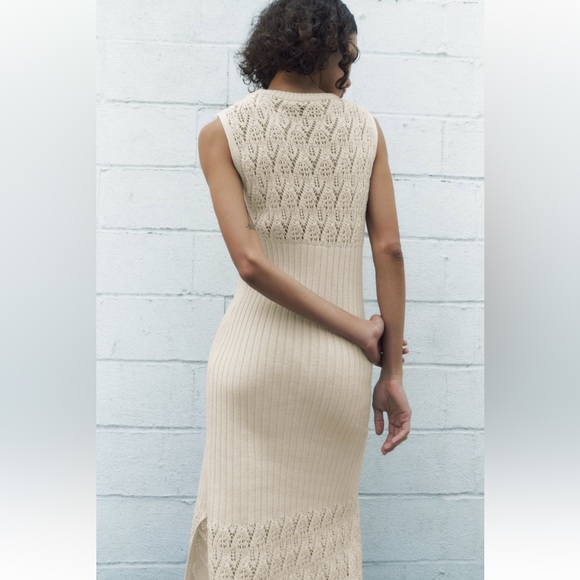 Zara SLEEVELESS KNIT DRESS. Ecru. Size M. New with Tags. - Picture 2 of 5